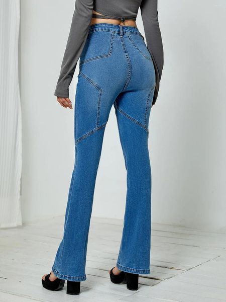 Jeans femininos hip pentacle flared mulheres sexy cintura alta estiramento calças finas calças jeans streetwear azul bota corte