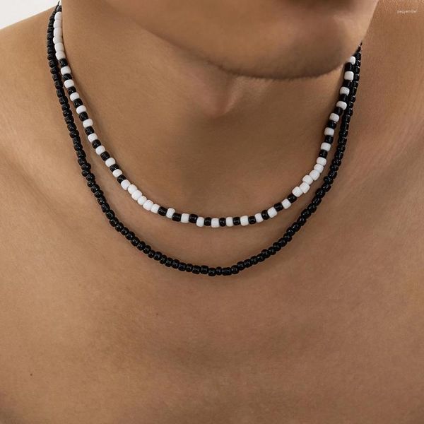 Колье PuRui, модное черно-белое акриловое ожерелье из бисера для мужчин, ручная работа, цепочка на шею, воротник, вечерние крутые ювелирные изделия для мальчиков
