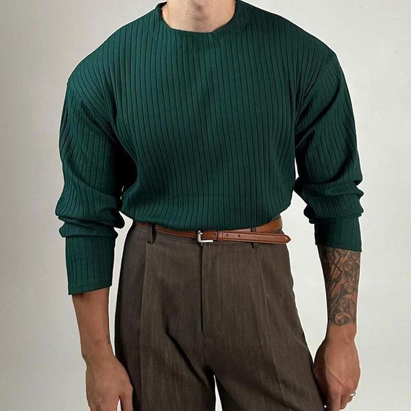 Homens camisetas outono inverno listrado impressão manga longa homens moda casual manter quente 2xl pullovers de malha oversized preto branco marrom