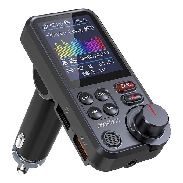 FM Bluetooth -передатчик для автомобильного автомобильного адаптера с мощным микрофонами с цветным экраном 1,8 