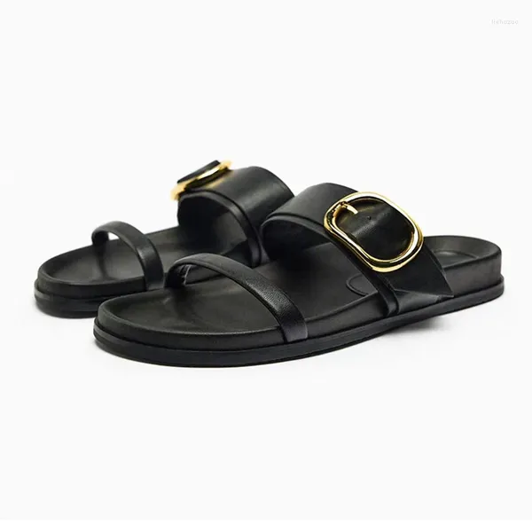 Hausschuhe 2023 Sommer Strand Flache Für Frauen Mode Schnalle Dekoration Römische Sandalen Outdoor Casual frauen Rutschen