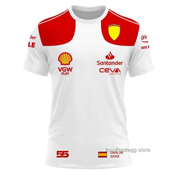 Мужские футболки 2023/2024 New F1 Formula One Racing Team Red Summer Charles Leclerc 16 Carlos Sainz 55 Driver Tee Shirt Спортивная детская одежда Sm74