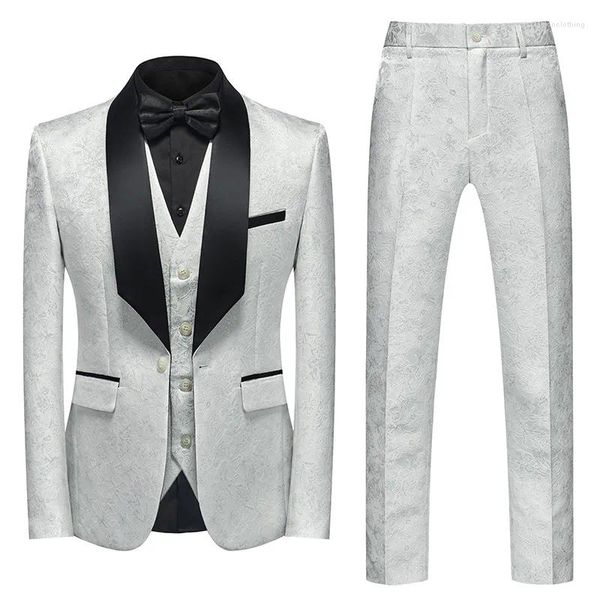 Abiti da uomo Moda per uomo Motivo floreale Slim Fit Poliestere Bianco Giacca da festa nuziale Autunno Inverno Smoking taglie forti