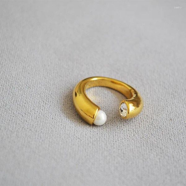 Anéis de cluster nicho moderno exagerado incrustado cz zircão para mulheres banhado a ouro abertura pérola índice dedo anel moda jóias