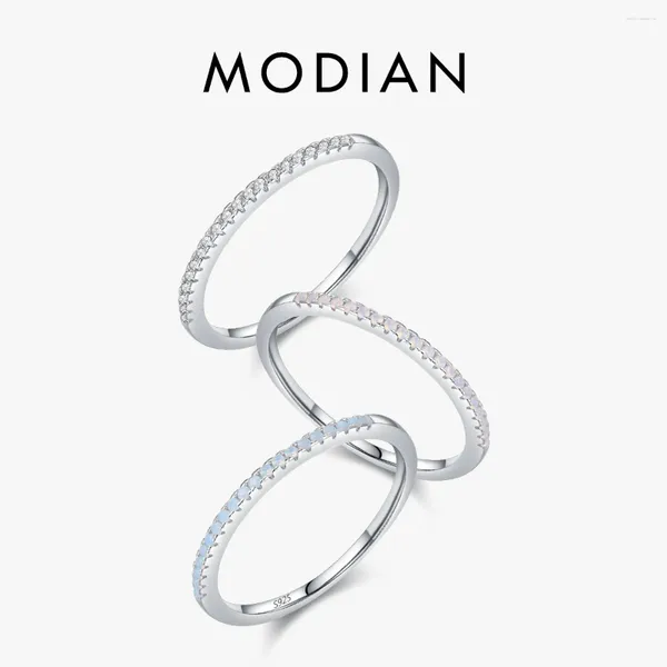 Cluster Rings Modian 925 Серебряный серебряный серебро чистый опал розовый синий кристалл Cz Stackable Pinger for Women Wedding Pression