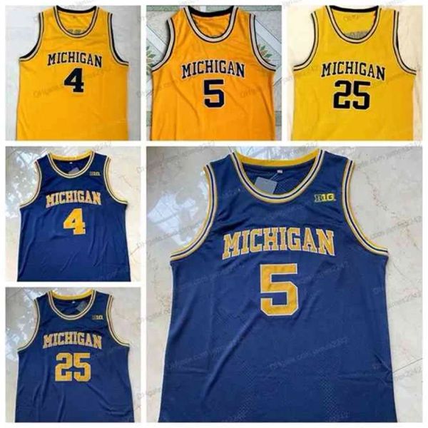 Nikivip Jalen Rose 5 Michigan College Basketball Jersey Chris Webber 4 Juwan Howard 25 Masculino Ed Azul Marinho Amarelo Tamanho S-XXL Top Qualit