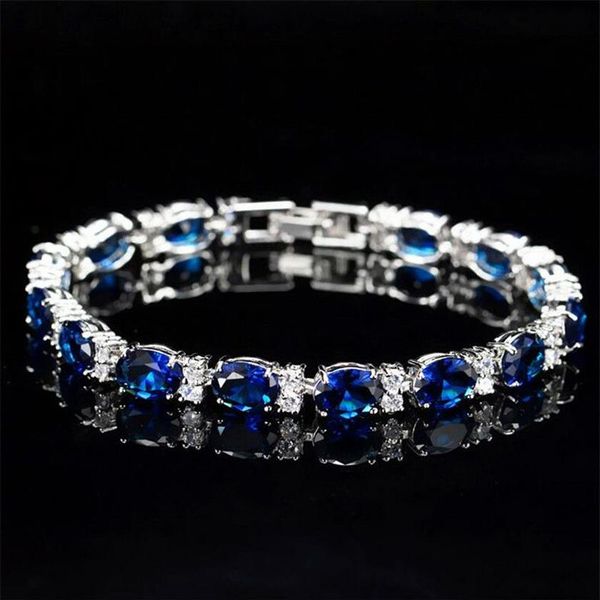 Victoria jóias de luxo nova marca 925 prata esterlina oval corte azul safira cz diamante rubi popular feminino pulseira casamento para lo252h