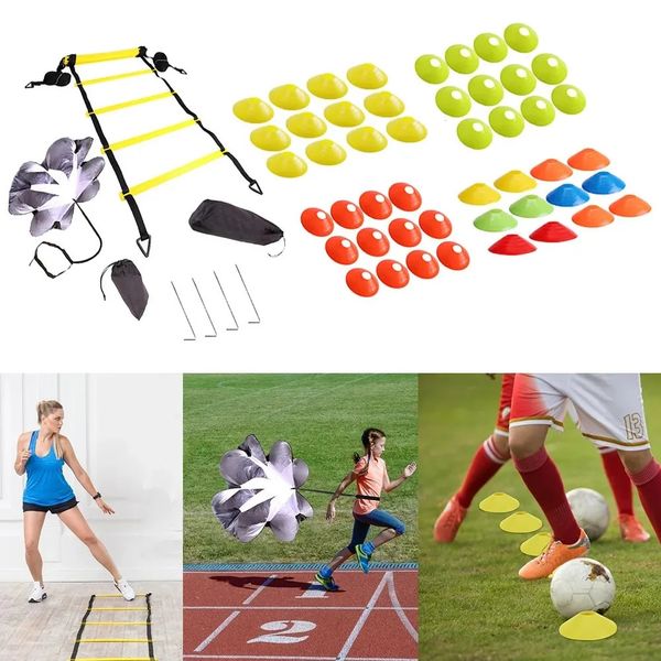 Luvas esportivas ajustáveis footwork futebol fitness velocidade degraus agilidade escada equipamento de treinamento kit com resistência pára-quedas disco 231202