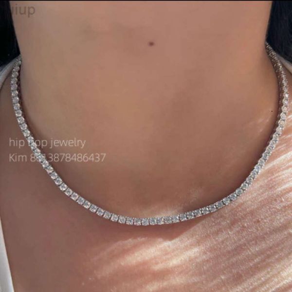 Corrente de tênis brilhante 2mm design delicado 925 prata esterlina redondo corte brilhante diamante moissanite colar