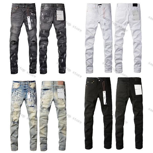 Roxo Designer Mens Jeans High Street Jeans Mens Calças Bordadas Mulheres Oversize Rasgado Remendo Buraco Denim Reta Moda Streetwear Slim