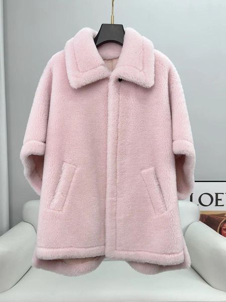 Pele feminina 2023 outono/inverno urso de pelúcia capa casaco ovelha corte velo silhueta integrada médio longo