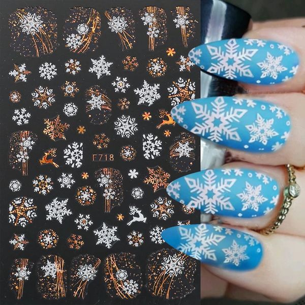 Adesivos decalques flocos de neve de inverno adesivos de unhas sliders para unhas ouro branco natal decorações de arte de unhas decalques adesivos foil manicure design 231202