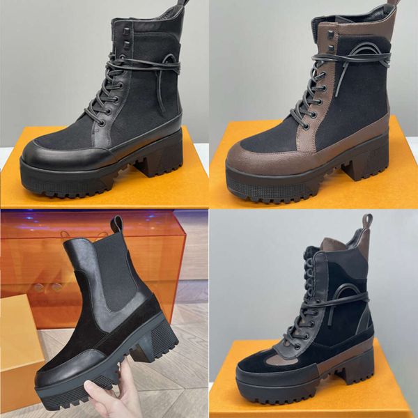 Novas botas de tornozelo designer martin deserto mulheres sapatos clássicos moda inverno botas de couro salto grosso sapatos femininos com caixa no13