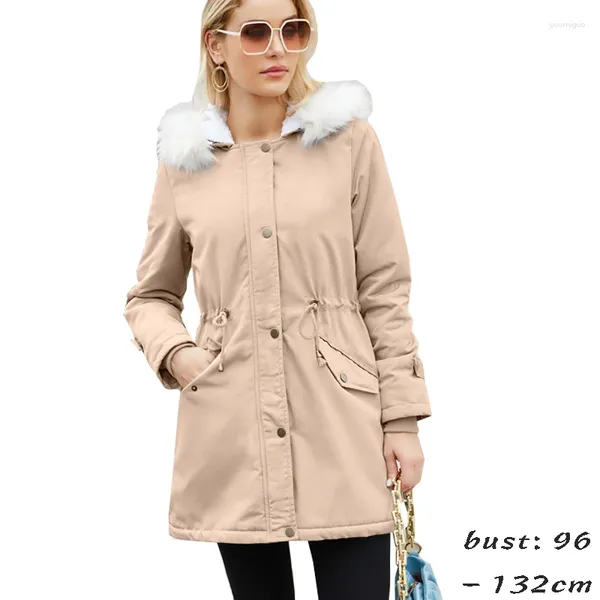 Trench da donna Cappotto con cappuccio in pelliccia sintetica di alta qualità per le donne Fodera in peluche di grandi dimensioni Inverno 2023 Abbigliamento casual - Nero Rosa Beige