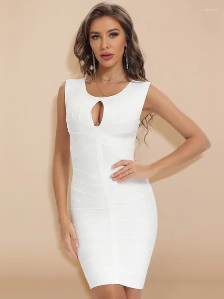 Abiti casual BEAUKEY Sexy Bianco Scava Fuori il Vestito Dalla Fasciatura Delle Donne 2023 Runway Carro Armato Buco della Serratura Aderente Club Party Mini Abiti XL