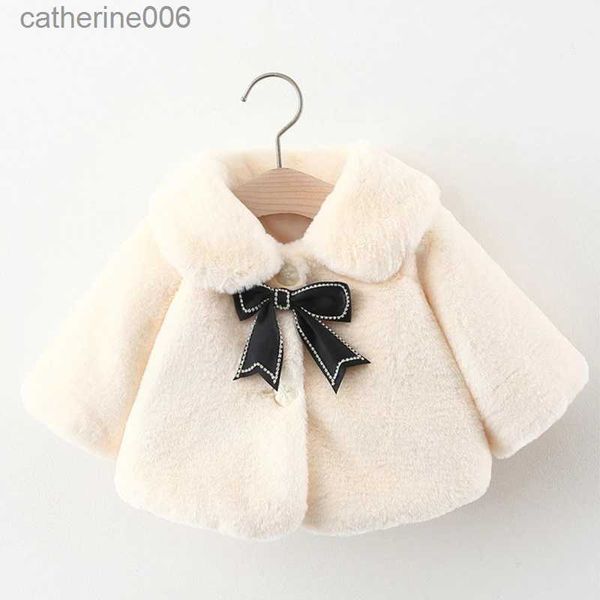 Conjuntos de roupas jaqueta de inverno para bebê roupas de menina moda natal princesa manto outono quente pele do falso meninas casaco de pelúcia bebê outwear 2023 newl231202
