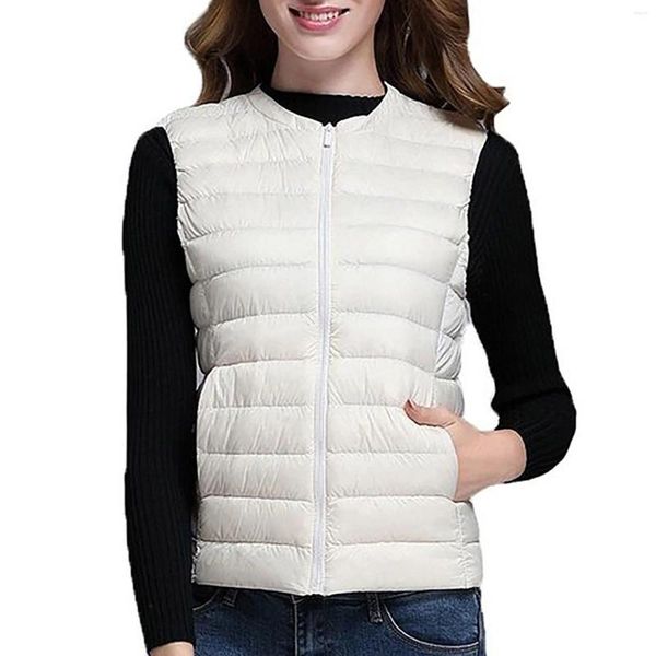 Coletes femininos casaco quente na moda cor sólida magro em torno do pescoço leve colete jaquetas velo roupas femininas para outerwear