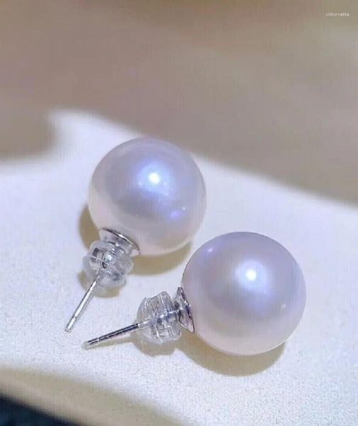 Pendientes de tuerca redondos perfectos de 11 a 12 mm, perla natural blanca del Mar del Sur de China, oro de 18 quilates/AU750