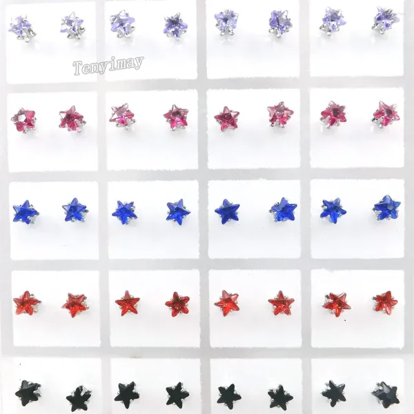 Ohrstecker, 5 mm, glänzende Sternform, Zirkon-Ohrstecker für Mädchen, Kristallschmuck, 9 Farben, 36 Paar, Großhandel