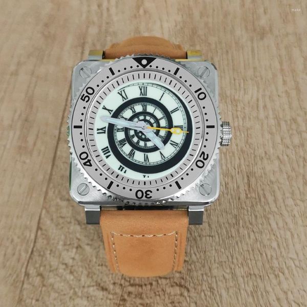 Relógios de pulso relógio masculino sem logotipo 42mm aço inoxidável fio quadrado verde brilho rotulação conjunto japonês nh35 movimento