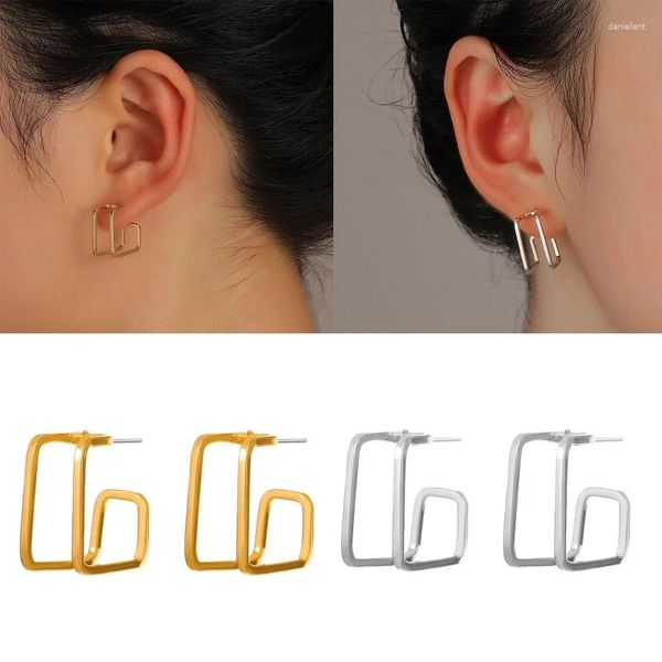 Ohrstecker 1 Paar Doppelschicht für Frauen Mädchen Hochglanzpolierter geometrischer unregelmäßiger quadratischer Schmuck