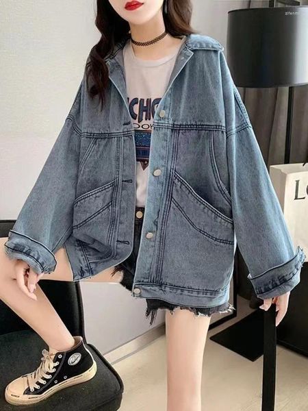 Damenjacken Basic Damen Vintage Einfacher Frühlings-Chic Denim Koreanischer College-Stil Mädchenjacke Stilvolle Umlegekragen Damenoberbekleidung