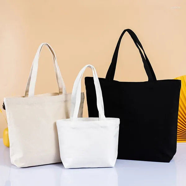 Sacos de armazenamento Cremoso Branco Simples Compras Ombro Tote Alta Capacidade DIY Ecológico Shopper Algodão Saco de Lona Bolsas Presentes