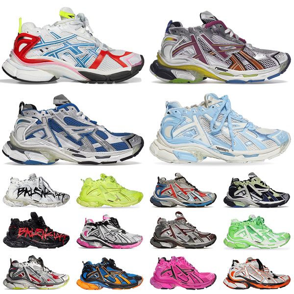 Top Track Runners 7 7,0 Женщины Mens Designer Shoes Casual Кожаная белая черная серебряная серебряная розовая нейлоновая сетчатая сетчатая трасса тренеры граффити темные кроссовки платформы Taupe размер 46