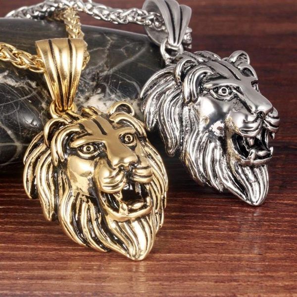 Steampunk pingente colares leão personalidade de aço inoxidável hip pop designer jóias homens coragem legal colar vintage acce227f