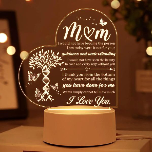 Luce notturna decorativa per il regalo di compleanno della mamma Regalo di Natale della mamma Festa della mamma Compleanno Luce notturna in acrilico per il Ringraziamento 231202