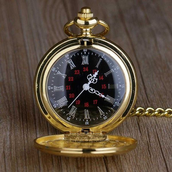 Gold Quarz Taschenuhr Mode Steampunk römische Zahlen Dis