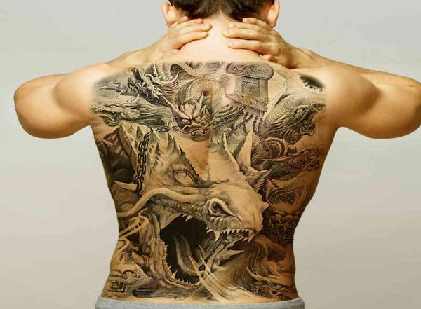 Grande tamanho preto grupo dragões tatuagens à prova dwaterproof água grande torneira tatuagem temporária adesivos de volta completa corpo falso tatoo para homem e mulher 2725561