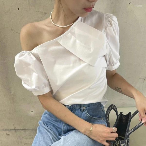 Damenblusen WDMSNA Korea Chic Sommer Schräghals Damen Hemd Schulterfrei Lose Lässige Weiße Frauen Puffärmel Top Blusas De Mujer