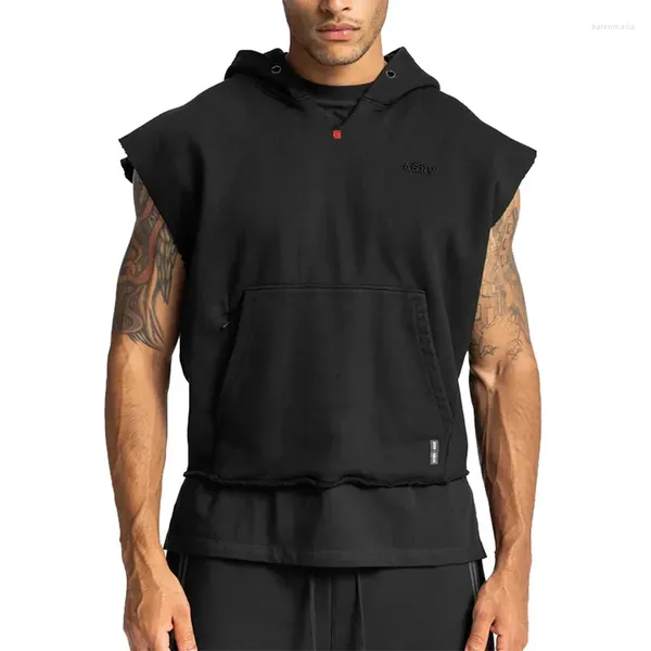 Hoodies masculinos treino masculino com capuz regatas musculação camisas musculares sem mangas camisetas de ginástica