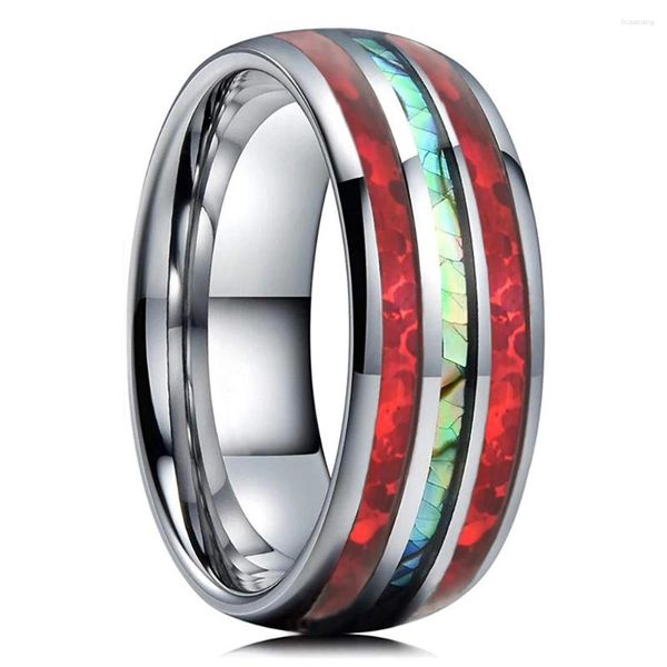 Eheringe Mode Bunte Abalone Shell Edelstahl Für Männer Frauen Inlay Rot Opal Band Schmuck Geburtstagsgeschenke