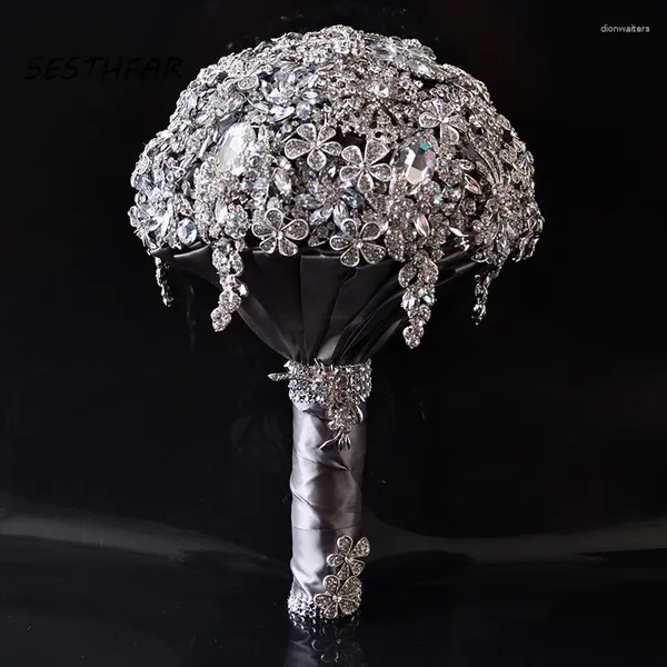 Düğün Çiçekleri gümüş buket üst düzey özel gelin buketleri kristal elmas gözyaşı tarzı gelinin dekorasyonu