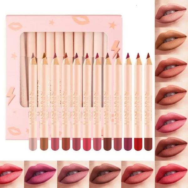 Lápis labiais 12 cores / conjunto Velvet Lipliner Pencil Kit Maquiagem Nude Matte Batom À Prova D 'Água Longa Duração Lip Liner Pen Para Mulher Cosméticos 231201