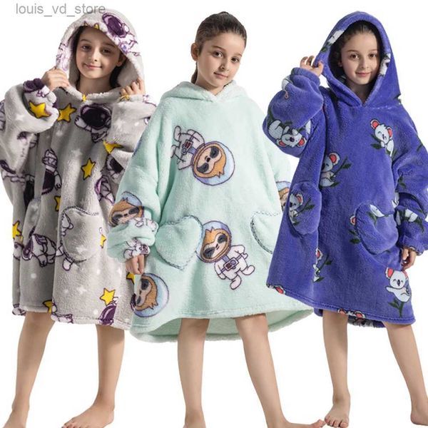 Hoodies Moletons Moletons de Lã de Pelúcia para Meninas Meninos Inverno Engrossar Suéteres Crianças Cobertor de TV Crianças Quentes Macios Com Capuz Panda Koala Moletom T231202