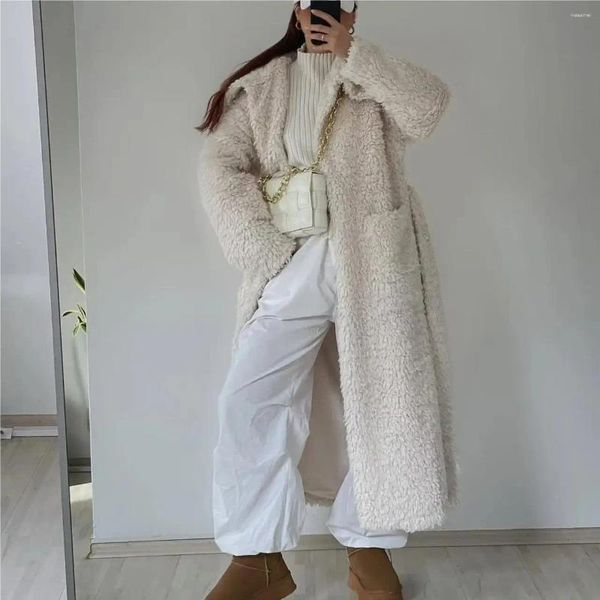 Casaco de inverno de pele feminina 2023 roupas de luxo falso jaqueta fofa branco longo teddy outfits para