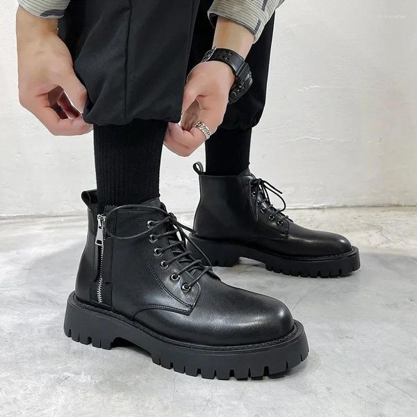 Stiefel im britischen Stil, Herrenmode, Plattform, seitlicher Reißverschluss, Naturleder, Schuhe, Party, Abschlussball, Kleid, Cowboy-Stiefeletten, coole kurze Botas für Herren