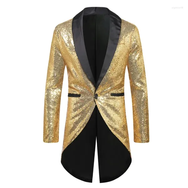 Abiti da uomo Autunno Inverno Moda Oro Argento Abito con paillettes Blazer Uomo Banchetto di nozze Stage Slim Lungo Singola fibbia Tuxedo Suit Uomo