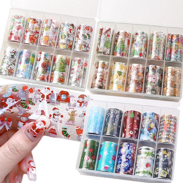 Adesivos Decalques Natal Nail Art Transfer Foils 30 Rolls 4 * 100cm Slider Wraps Papai Noel Manicure Decalques Decoração DIY Nails Papers Adesivo 231202