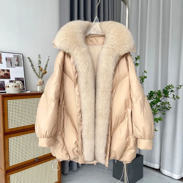 Coletes femininas inverno grande gola de pele pato branco para baixo casaco feminino 2023 solto oversized jaqueta grossa quente luxo neve à prova de vento parkas 231202