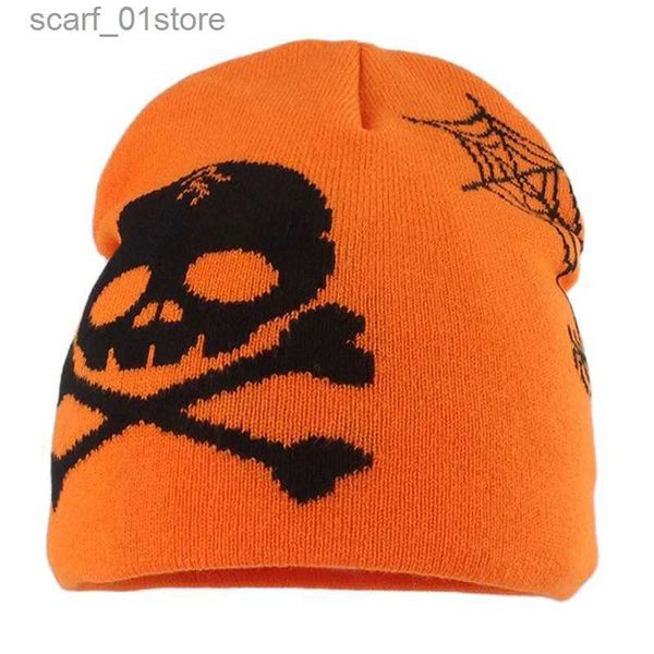 Beanie/Skull Caps Herren Strick Beanies Hut Wolle C Europäische amerikanische Hip-Hop-Schädel Spinnen Web Strickhüte Halloween Funny Pulr Randless Bonnetl231202