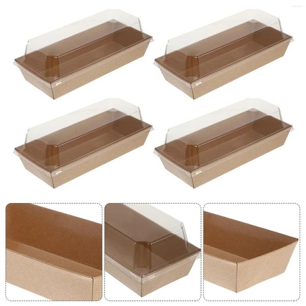 Estrarre contenitori Scatole rettangolari per panini in carta Kraft Scatola per imballaggio per panetteria per snack con coperchio in plastica trasparente