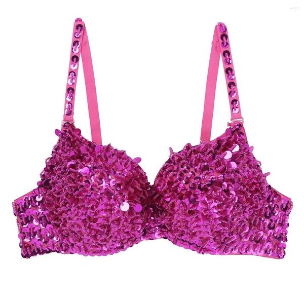 Abbigliamento da palco da donna, paillettes scintillanti, perline, reggiseno imbottito, top per danza del ventre, per la danza rave