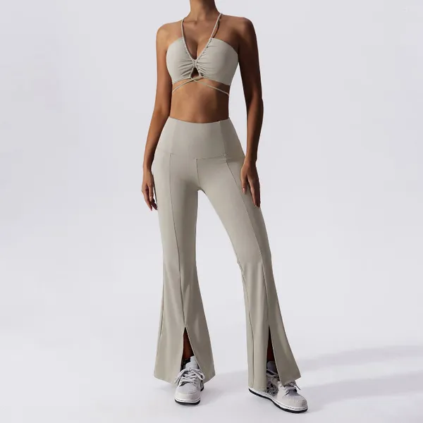 Pantaloni a due pezzi da donna Sport per il tempo libero Leggings svasati divisi Set Abbigliamento sportivo Abbigliamento da palestra per donna Abbigliamento da ballo per yoga Abito nero per il fitness