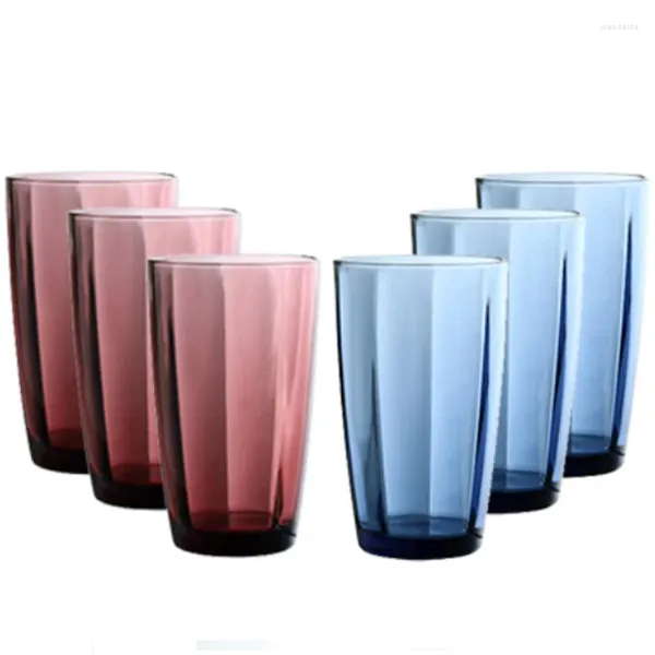 Weingläser 6 stücke Wasser Saft Glas Tee Party Tasse Farbiges Getränk 250 ml 300 ml 470 ml Trinken mit Design Rosa Blau Transparent