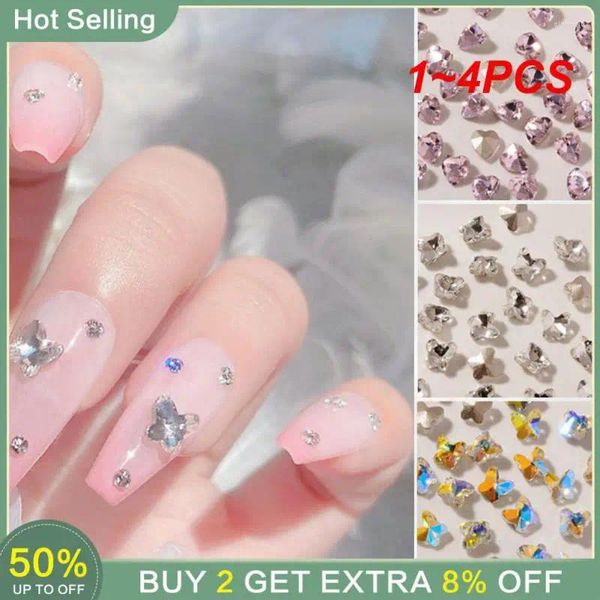 Decorazioni per nail art 1-4 pezzi Cristallo con fondo affilato Farfalla Strass Lucido Unghie Design Strass Materiale in vetro