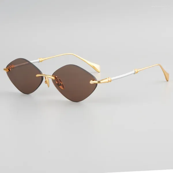 Солнцезащитные очки SKYLINE, роскошные, с бриллиантами, золотом, из чистого титана, без оправы, Uv400, мужские уличные дизайнерские брендовые очки